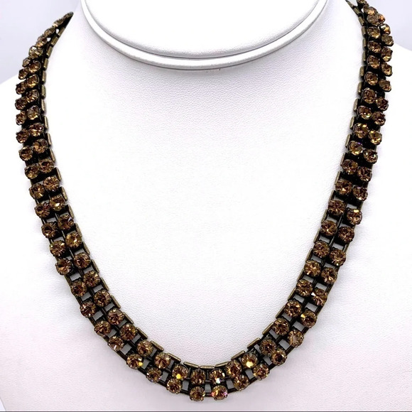 J. Crew Double Row Brown Crystal Necklace - Picture 1 of 5